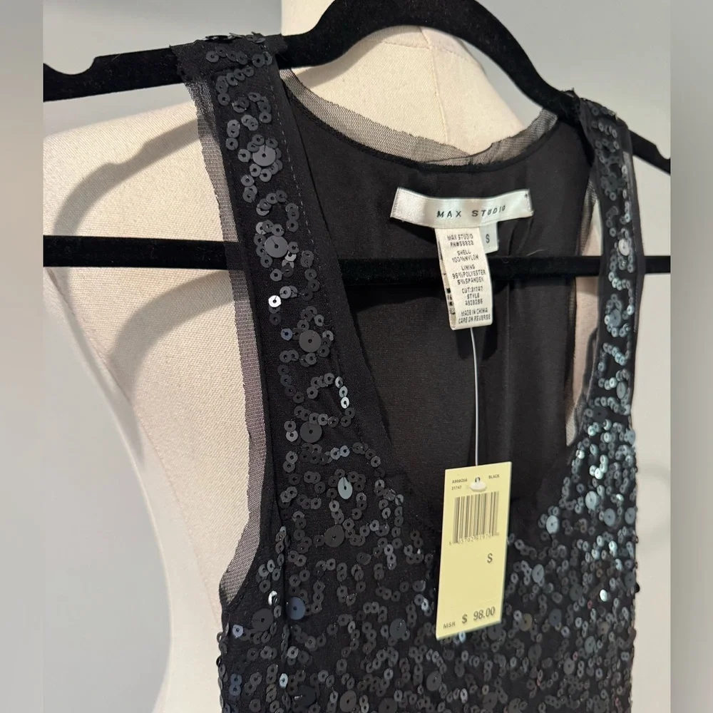 NWT Max Studio Black Sequin Midi Sleeveless Dress Size Small - Picture 4 of 5